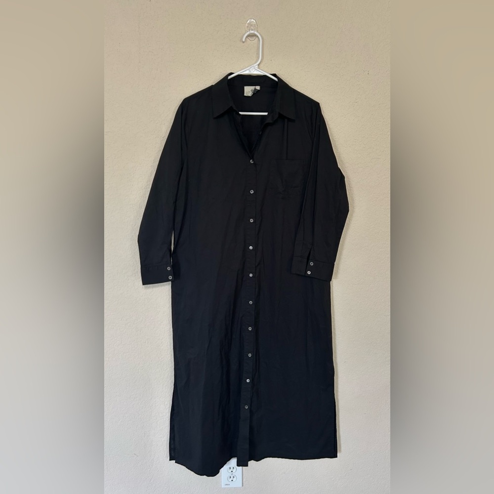 Tuckernuck Womens Button Down Shirt Dress Black Cotton Size Medium side slit